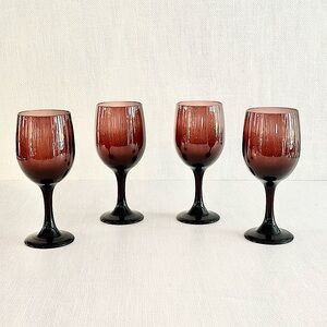 Vintage Libbey Purple Amethyst Wine Glasses, Set of 4 Stemware, Goblets